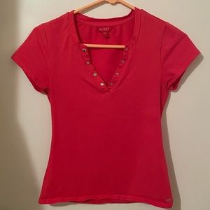 Women’s small guess short sleeve silver button V